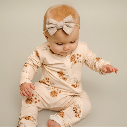 Cream Floral one piece zip